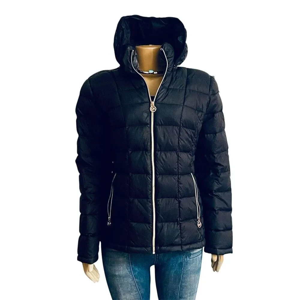 NWT Gorgeous Black MICHAEL KORS L  Packable Quilted Goose Down Puffer Jacket